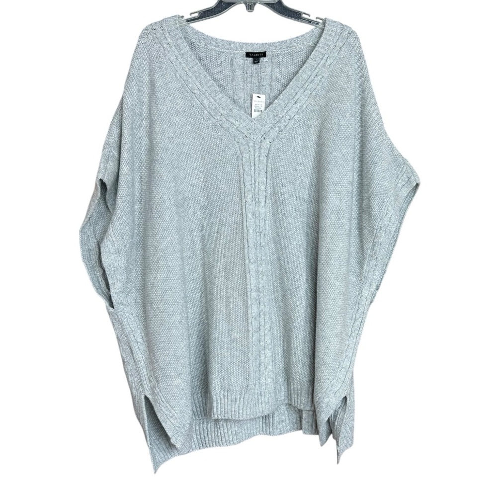 Talbots Oversized Cable Knit Poncho Sweater Gray Size L NWT - Picture 6 of 14